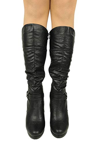 TOP Moda Womens Page-65 Knee High Round Toe Lace-Up Slouched High Heel Boots3