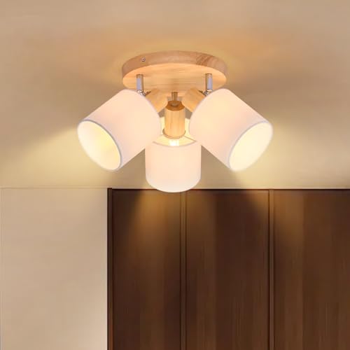Lichtmaler Lampara Techo Salon Madera E14-3 Focos Orientable Led Interior Techo Retro Aplique Pared Rustica Industrial para Dormitorio Cocina Comedor Pasillo, Bombilla NO Incluida