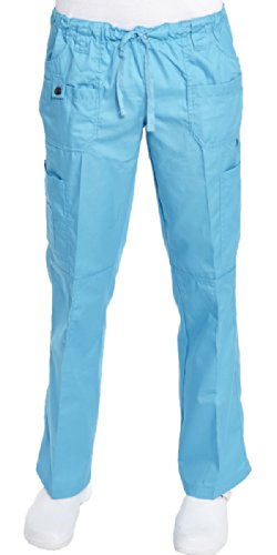 Hey Women's Junior Fit 9 Pocket Baby Twill Scrub Pants Small Turquoise