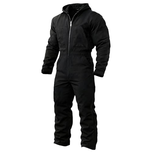 YOLAI Mens Insulated Coveralls - Work Overalls with Hood Mechanic Jumpsuit Heavy-Duty Protective Outfit for Construction (Black XL)