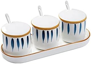 Spice boxs Ceramic Condiment Jar Spice Container, with Lid and Porcelain Spoon,.(Set of 3) Can for Storage Home,Kitchen,Counter