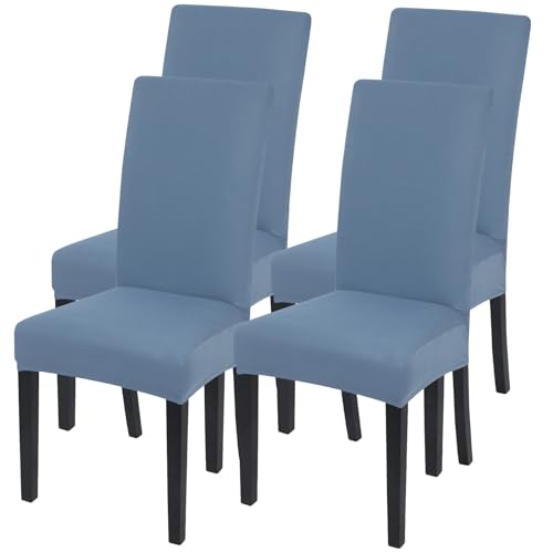 Image of SearchI Dining Room Chair Covers Set of 4, Stretch Solid Color Parsons Chair Slipcovers Spandex Removable Washable Kitchen Chair Protector Cover for Dining Room, Hotel, Ceremony (Gray Blue)