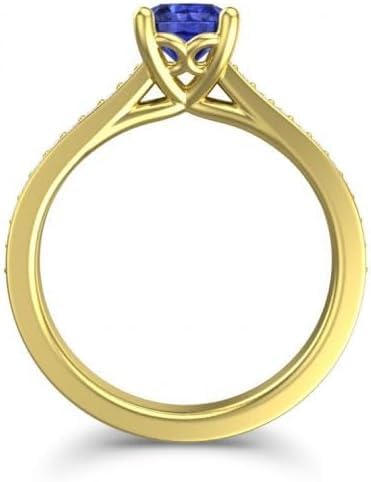Halo Wedding Engagement Ring for Women's 14K Yellow Gold Plated Round Cut Blue Sapphire & Diamond