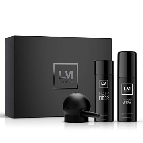 Leon Miguelu00ae 2u00a0en 1u00a0Hair Building Kit | Hair Fibre + Embout de fibre de Applicateuru00a0u0096u00a0Spray et litière cheveux/cheveux verseur