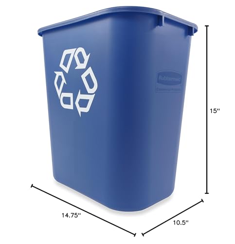 Image of Rubbermaid Commercial Products Deskside Recycling Can, 7-Gallon /28-Quart, Blue Recycling Symbol, Plastic, for Bedroom /Bathroom /Office /Under Desk /Sink