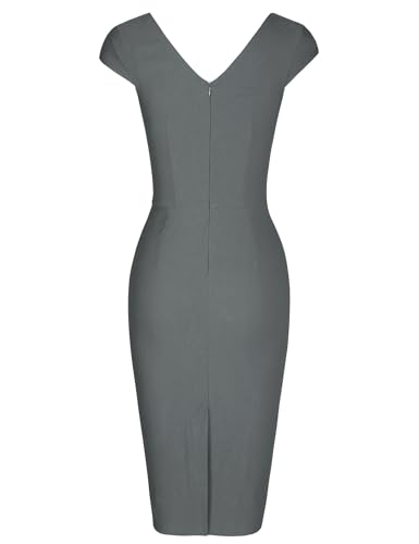 MUXXN Women's 1950's Vintage V Neck Ruched Sheath Formal Pencil Dress4