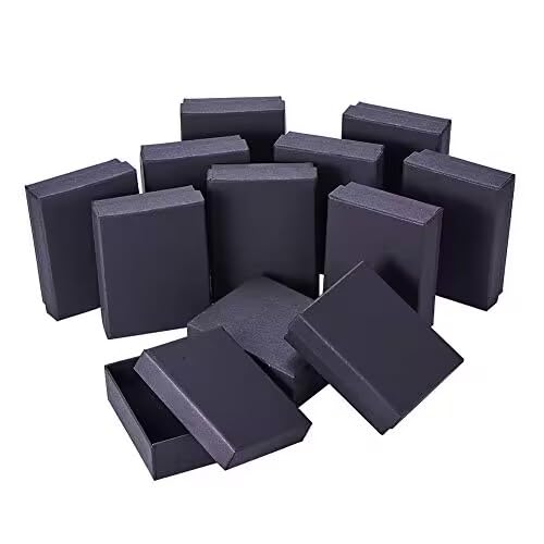 12 Pcs Black Rectangle Jewelry Box, 3.5x2.8x1.2 Cardboard Jewelry Boxes with Sponge Inside Kraft Paper Boxes Christmas Gift Paper Box Cardboard Ring Boxes for Christmas Gift Packaging