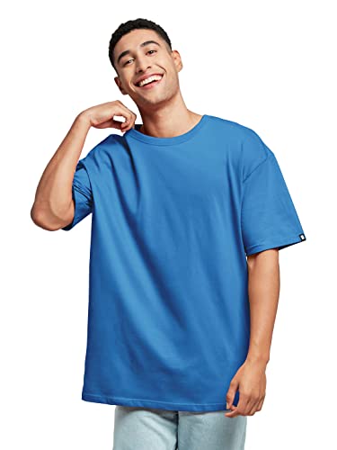 Image of The Souled Store Men Basic Ocean Blue Solid Oversized T-Shirts