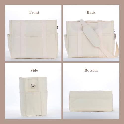 Image of Utility Large Canvas Tote Bag with 13 Pockets Compartments, Multi Crossbody Tote Bag Work Shoulder Bag Travel Bag