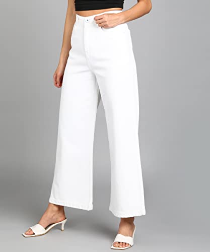 Image of Urbano Fashion Women's High Rise Regular Fit Wide Leg Washed Jeans