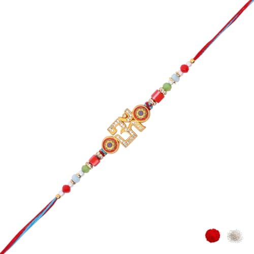 Image of I Jewels Design Rakhi With Roli Chawal & Rakshabandhan Card for Bro /Brother /Bhai