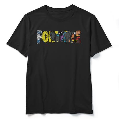 Fortnite Boys Black T-Shirt - Medium - Character Filled Logo Graphic Tee Official Merch - Short Sleeve 100% Cotton