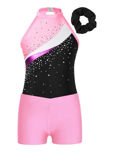 ACSUSS Kids Girls Sleeveless Gymnastic Leotard with Athletic Shorts Hair Scrunchie Biketard Dance Outfits Sets Tracksuit3