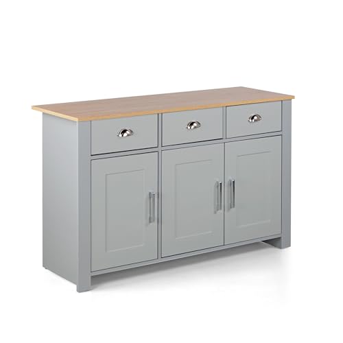 WeHome - Credenza Cucina In Legno Mdf, Credenza Soggiorno Con 3 Cassetti E 3 Ante, Madia Soggiorno 120x40x70 Cm, Credenza Ingresso Con Top In Rovere, Mobile Cucina Con Ante, Mobile Cucina (Grigio)