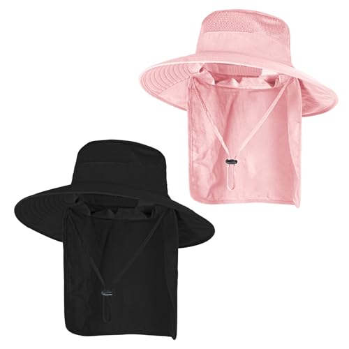 Image of Sun Hats for Men Women Fishing Hat UPF 50+ Breathable Wide Brim Bucket Hats Summer UV Protection Safari Hat with Neck Flap
