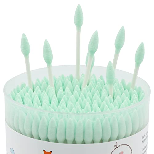 Image of Green Cotton Swabs Precision Pointed - 400 Count Pointy Organic Cotton Buds Double Side Tightly Wrapped Cotton Tips Paper Stick Soft Gentle Lint-Free Cruelty-Free, Pointy & Round (Green)