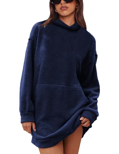 Turtleneck Pullover Sweater for Women 2024 Casual Long Sleeve Chenille Jumper Knit Top with Pockets