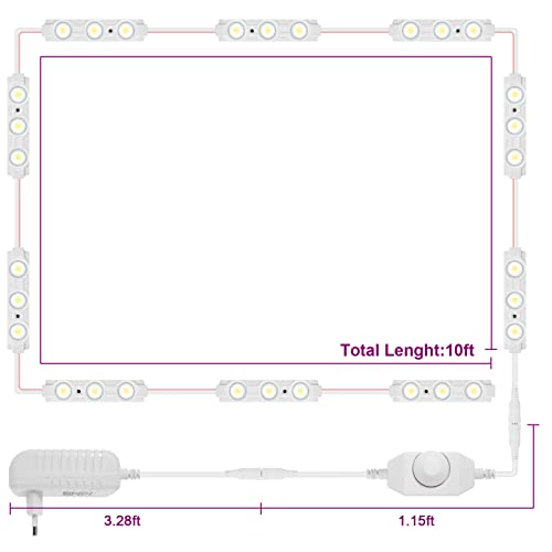 Led Spiegelleuchte, Dimmbar spiegel beleuchtung mit 60 Leds, 10FT Länge Make Up Licht, 6000K Kaltweiß LED Schminkspiegel… – Bild 4