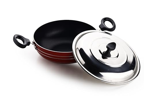 Crystal Platinum Series Non Stick Kadai With Steel Lid| 225 Mm | 3 Mm Thickness | Metal Spoon Friendly | 3 Layer Coating For Rs. 492 @ 65 %