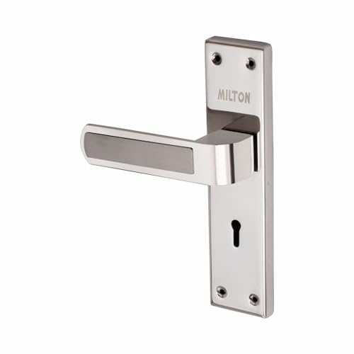 Image of Milton Stainless Steel Mortise Lock with Keyhole, Chrome Finish Door Handle Set with Keys and Hardware Included MSS- Hockey