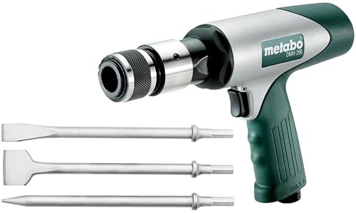 metabo Druckluft-Meißelhammer DMH 290 Set - 2.900 Schläge/min, 10mm Sechskantschaft, 6.2 bar - Rückschlagsdämpfung, Schnellwechselfutter, ideal für Blech, Stein, Putz, Fliesen - Inkl. Koffer & Zubehör