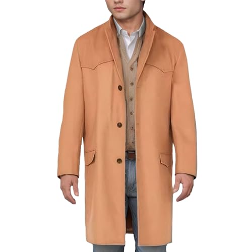 Vekewsap Gabardina para hombre, abrigo de invierno, corte ajustado, abrigo de entretiempo, para el tiempo libre, chaqueta de lana, cuello alto, abrigo para hombre, abrigo largo cortavientos, abrigo a