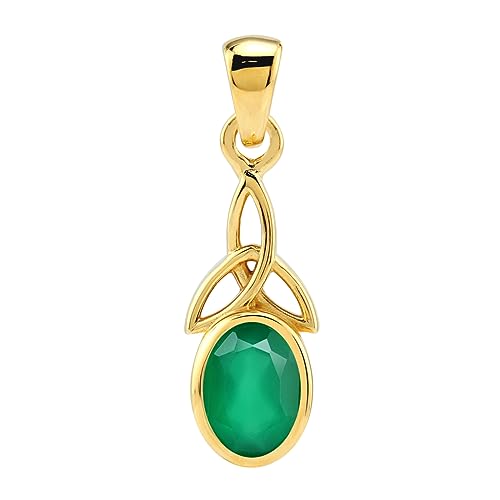 Silvershake 7X5mm Natural Oval Shape Emerald Green Agate 14K Yellow ...