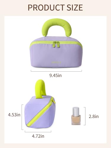 Detola Makeup Bag, Large Capacity Cosmetic Bags Travel Toiletry Bag for Women Waterproof Make up Organizer Portable Open Flat Cosmetic Pouch with Brush Compartment Travel Gifts for Women, Purple3