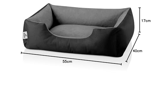 BedDog Hundebett LUPI, Hundekissen mit Abziehbaren Waschbaren Bezug, Hundekorb, Hundesofa, für Kleine Hunde, S, schwarz-grau