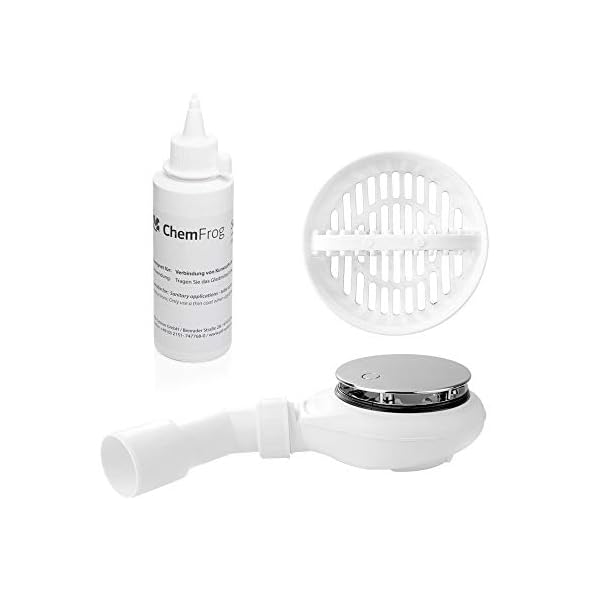 Trapflex Set - Ablaufgarnitur Viega Tempoplex 6963 + Haarsieb + Gleitmittel | Chrom Abdeckung | Hohe Ablaufleistung