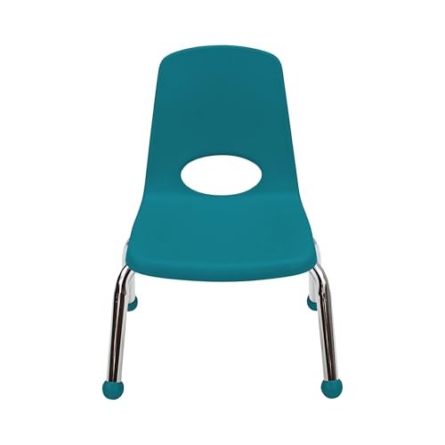 Image of FDP 10 inch School Stack Chair,Stacking Student Seat with Chromed Steel Legs and Ball Glides for in-Home Learning or Classroom - Teal (4-Pack), 10377-TL