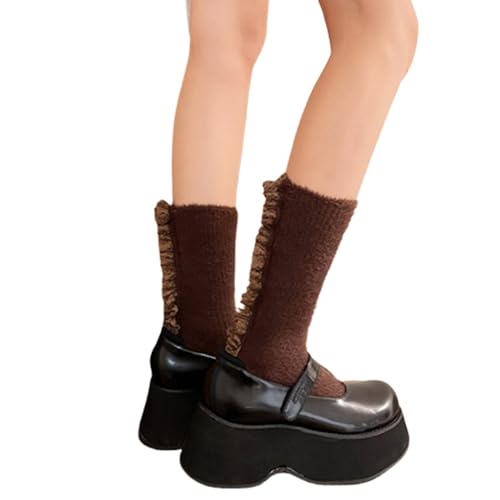 Princess Socks Lolitas Fuzzy Ankle Socks Sweet Ruffle Frilly Crew Socks Plush Booties Socks for Women Girls2