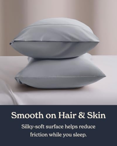 Image of Beckham Hotel Collection Cooling Pillowcases for Hot Sleepers, Standard /Queen Size Set of 2, Cool Touch Pillow Cases, Envelope Closure, Silky Soft, Breathable, Light Gray