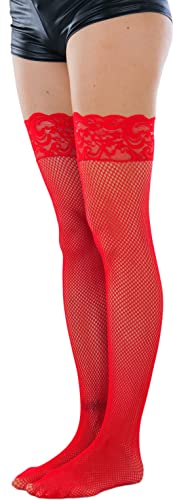 Image of ToBeInStyle Women's Wide Floral Lace Fishnet Thigh Hi Stockings