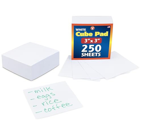 Hygloss Note Paper Cube - 3" Square Non-Sticky Memo Pad - 250 Sheets in White Color - Note Cubes - Perfect for Office & School Supplies - Not Sticky