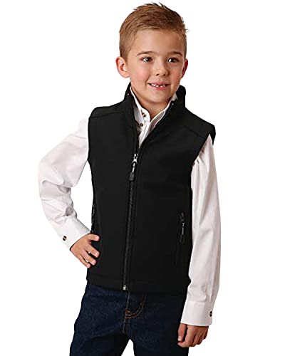 BOYS BLACK SOFTSHELL WITH BLACK FLEECE LINING ZIP FRONT VEST