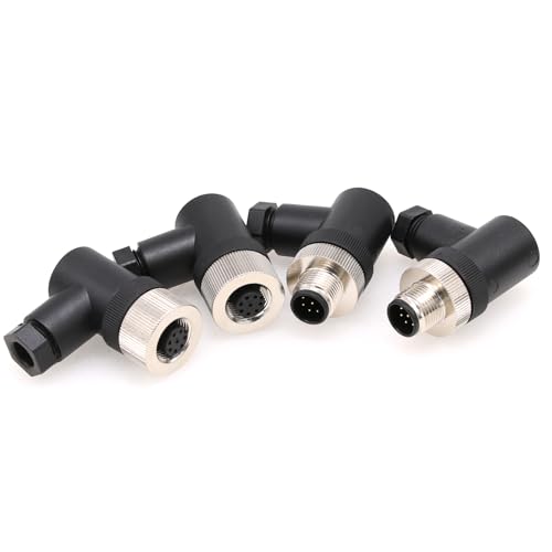 Image of M12 8 Pin Male & Female Connector, 12mm A Code IP67 30V 2A AC /DC Industrial Circular Connector, Unshiled Field Assembly Wireable Sensor Right Angle 2sets