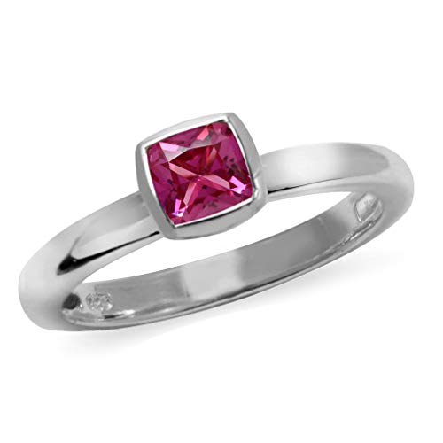 Silvershake Cushion Cut Simulated Pink Tourmaline 925 Sterling Silver Stack Stackable Solitaire Ring Size 8