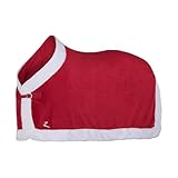 HORZE Santa Christmas Fleece Horse Cooler Blanket with Faux Fur - Red - 72 in