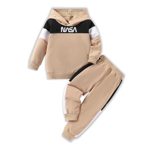 Image of 2-6T Toddler Baby Boy Clothes Long Sleeve Hooded Pullover Colorblock Sweatshirt + Pants 2pcs Fall Winter Outfit Set