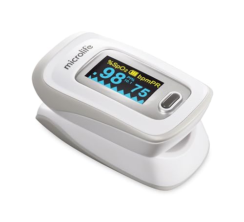 Microlife - Oxymètre de Pouls OXY 210 - Validé Cliniquement, Saturation en Oxygène (spO2), Pouls, Alerte de Risque, Réglage Affichage et Luminosité, Garantie 5 ans