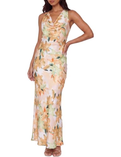 Image of KOUNAI Satin Backless Formal Maxi Dresses for Women Wedding Guest | Silk,Cowl Neck,Drape Neck,Open Back,Sleeveless,Tie Back,Elegant,Cocktail,Bridesmaid,Beach,Vacation,Party,Graduation,Midi