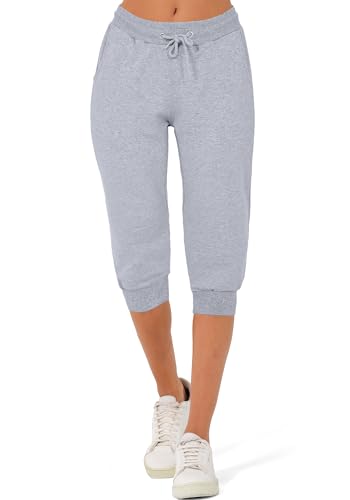 Smith & Solo Pantaloni da jogging da donna, in cotone, slim fit, per il tempo libero, lunghi, per il fitness, a vita alta, per jogging, per la corsa, moderni, Grigio 3/4, S