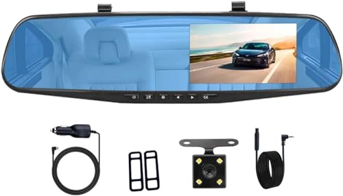 DASH CAM CON RETROCAMERA PARCHEGGIO SPECCHIETTO RETROVISORE DA 4.3 DVR full-hd