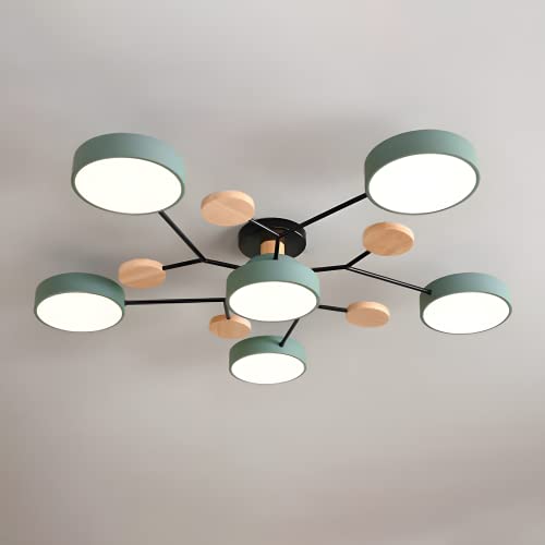 Plafonnier LED blanc scandinave à 4 têtes en acrylique et bois pour salon