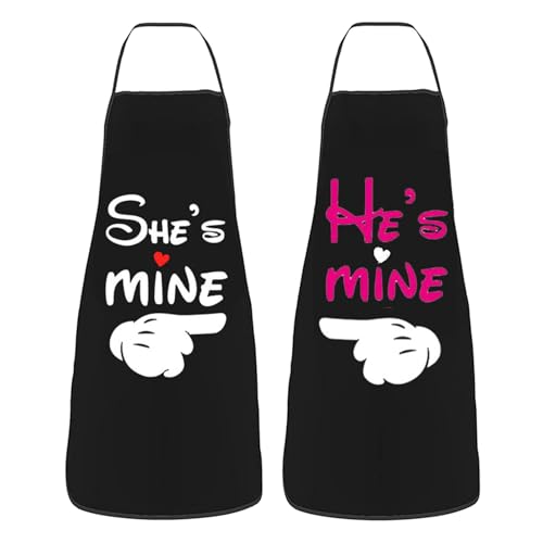 Aventais para conjunto para casais - par de avental romântico de cozinha, conjunto divertido de chef | Roupa de cozedura de pescoço ajustável para homens para homens, lindo presente de recém-casados