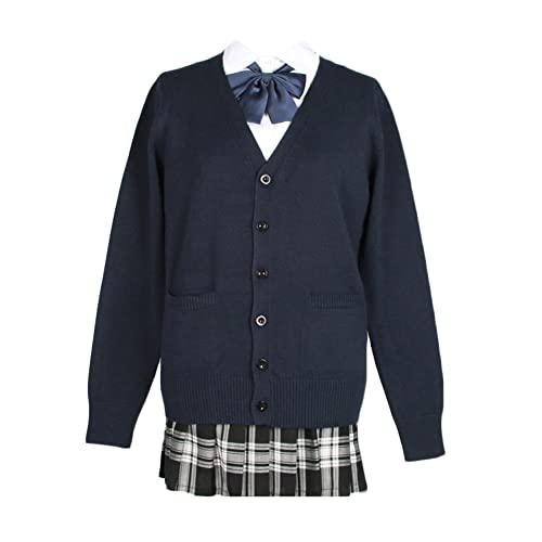 Women's Cardigan School Uniform Sweater V Neck Button Down Knit Cardigans Coat with Pockets