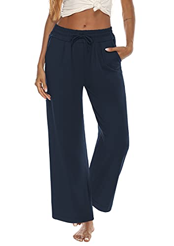 DIBAOLONG Womens Sweatpants Wide Leg Comfy Yoga Pants Loose Drawstring Lounge Casual Pajamas Sweat Pants with Pockets Plus Size Navy 3XL
