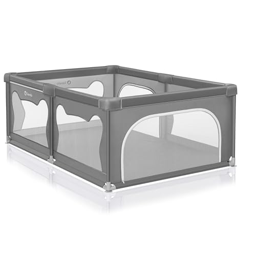 LIONELO WILLOW Laufgitter Baby, ab 0-48 Monaten große Fläche 120 cm x 180 cm x 68 cm mit Seitenwände aus atmungsaktiven, strapazierfähigem Netzstoff, 2 Seitliche Eingänge mit einem Reißverschluss