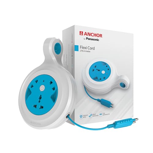 Anchor by Panasonic 5221 Diamond 6A Flexi Cord 2 Pin 4 Mtr Socket (Blue & White), Round, 240 Volts